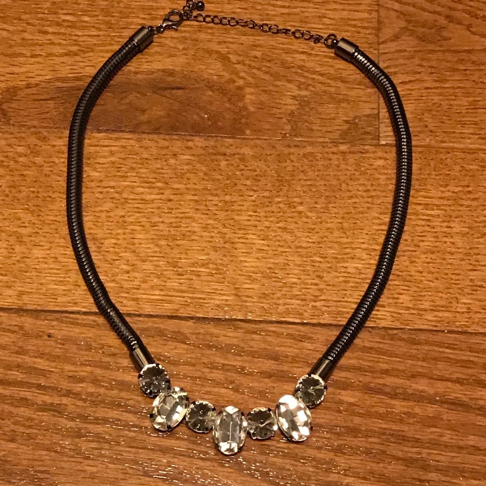 Black metal with clear rhinestones necklace